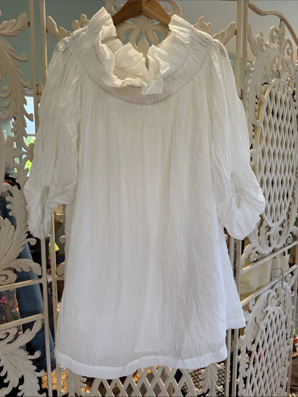 H&M White Ruffled Off Shoulder Peasant Mini Dress
